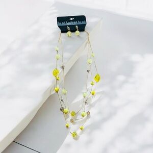 Nicole Miller Yellow Multi-Strand Beaded Necklace and Earring Set, 22” Length